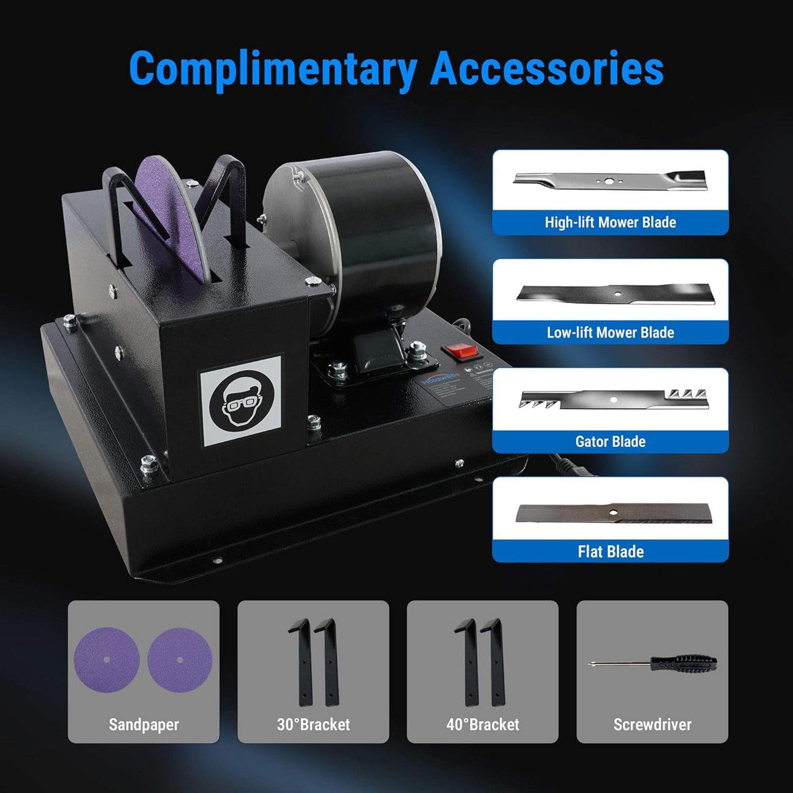 Afilador de cuchillas para cortacésped con protector de chispas mejorado para Herramientas manuales y eléctricas