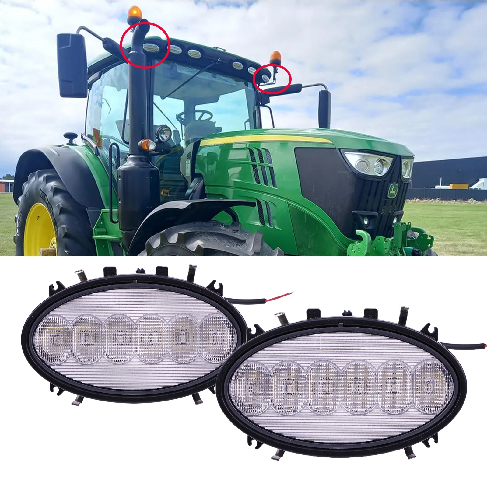 2 Pieces LED Warning Light RE269637 for John Deere Tractor 6120M 6130M 6150M 6130R 6140R 6155R6195R 6215R 7215R 7230R 8245R 8270R 8320R