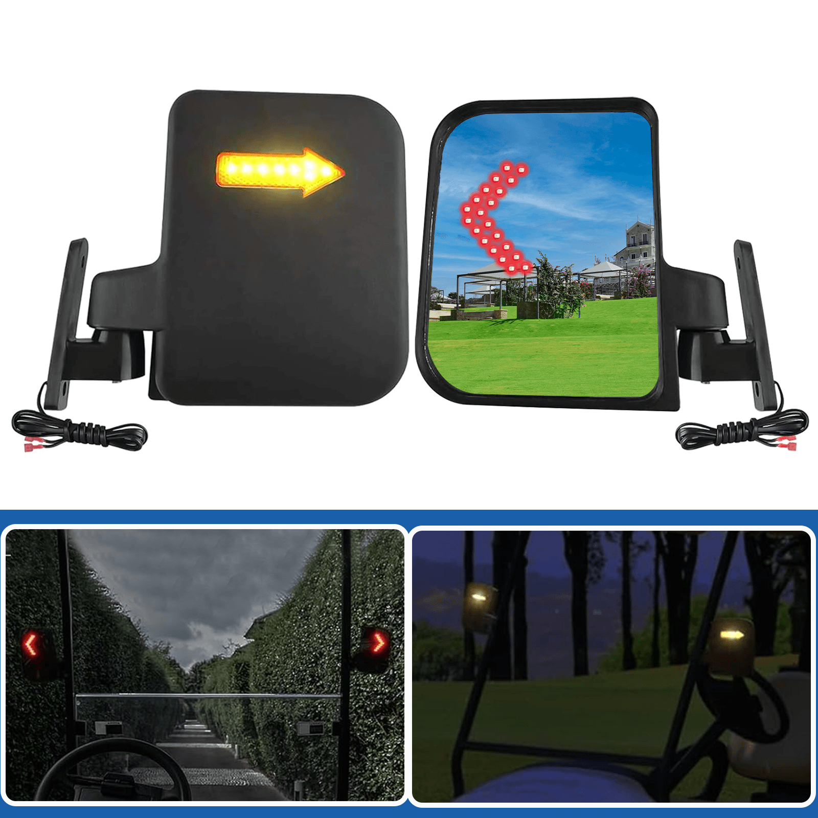 Espelho retrovisor com luz de seta para carrinho de golfe Club Car EZGO Yamaha FridayParts