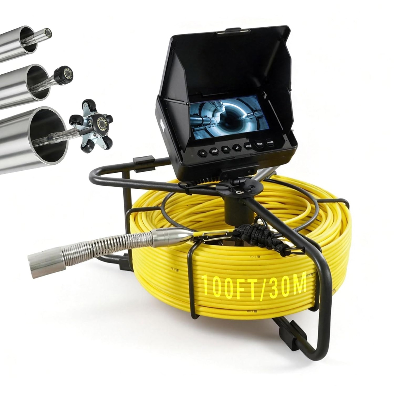 Sewer Camera 100ft/30m Borescopes Plumbing 4.3" HD Color Screen Waterproof IP68 Borescope Camera with Distance Counter Light 8000Mah Battery Light for Home Wall Duct Drain Pipe Plumbing