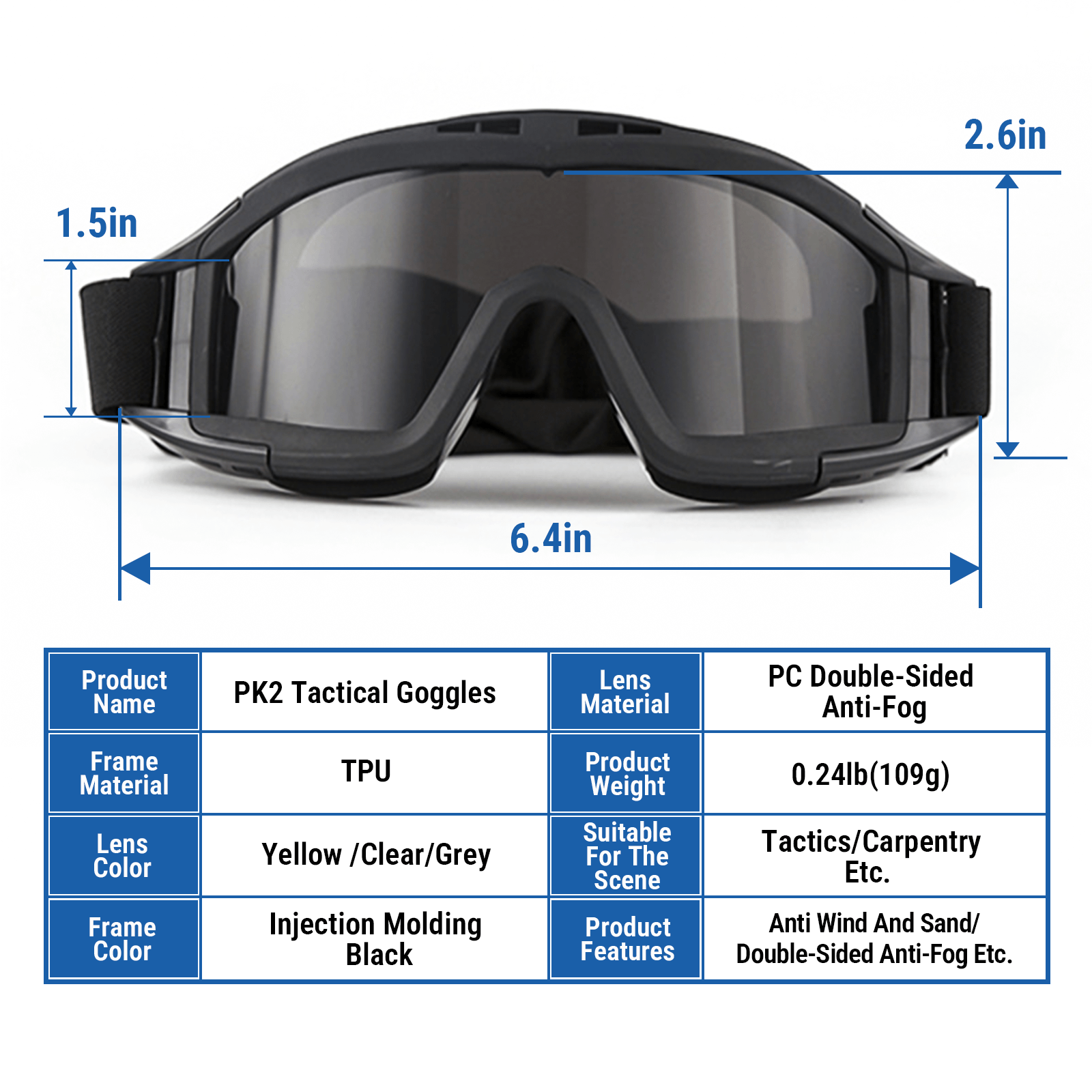 Tactical Anti Fog Shooting Goggles Military Style Desert Eyewear for Hand & Power Tools