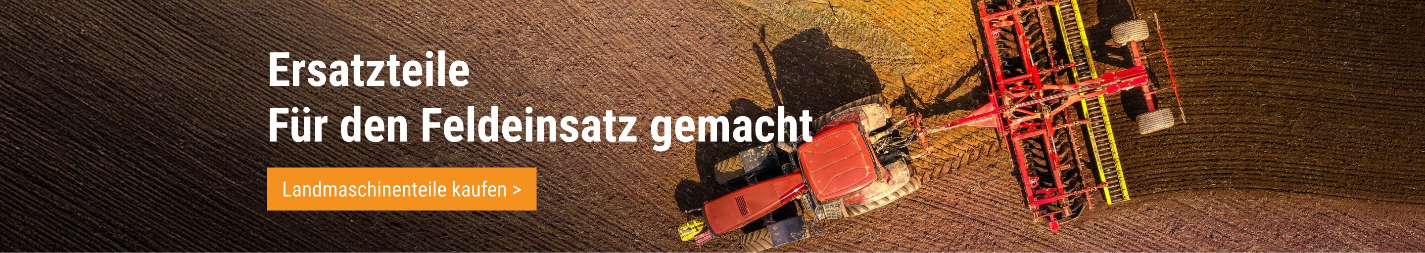 Zuverlässige Aftermarket-Ersatzteile für Landmaschinen von FridayParts. Banner zeigt einen Traktor auf dem Feld mit dem Slogan 'Aftermarket-Teile, gebaut für das Feld'.