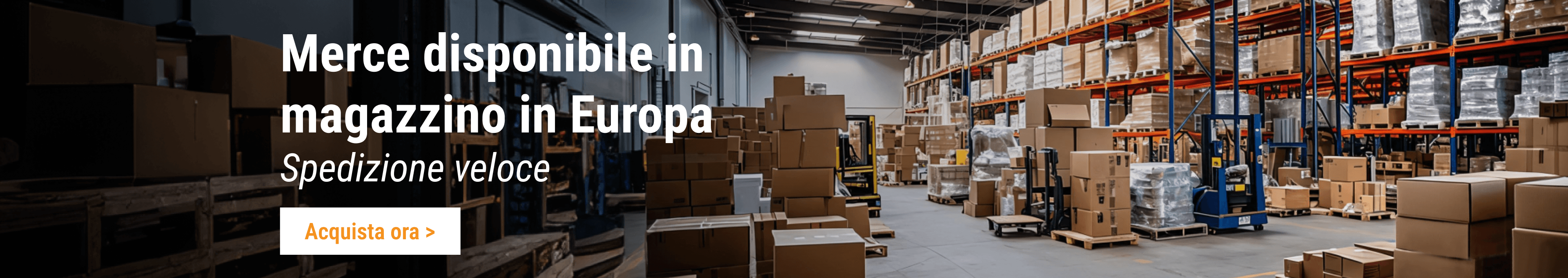 Magazzino in Europa pieno di scatole di ricambi FridayParts pronti per la spedizione veloce.