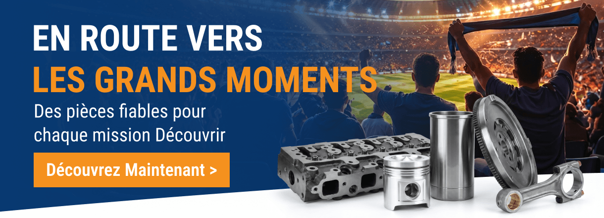 Pièces de moteur FridayParts devant des supporters célébrant dans un stade de football.