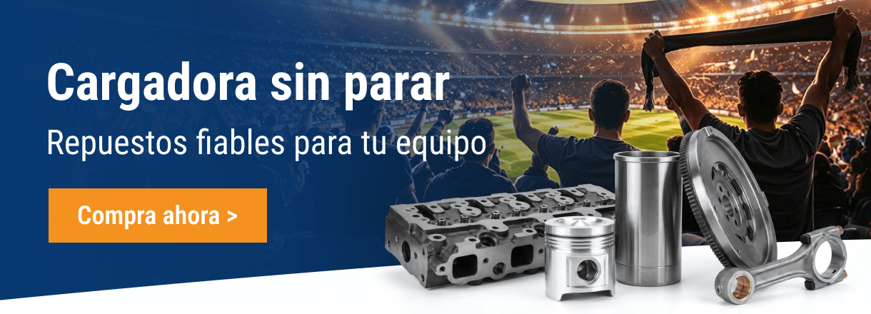 Repuestos de motor FridayParts con aficionados celebrando en un estadio de fútbol de fondo.