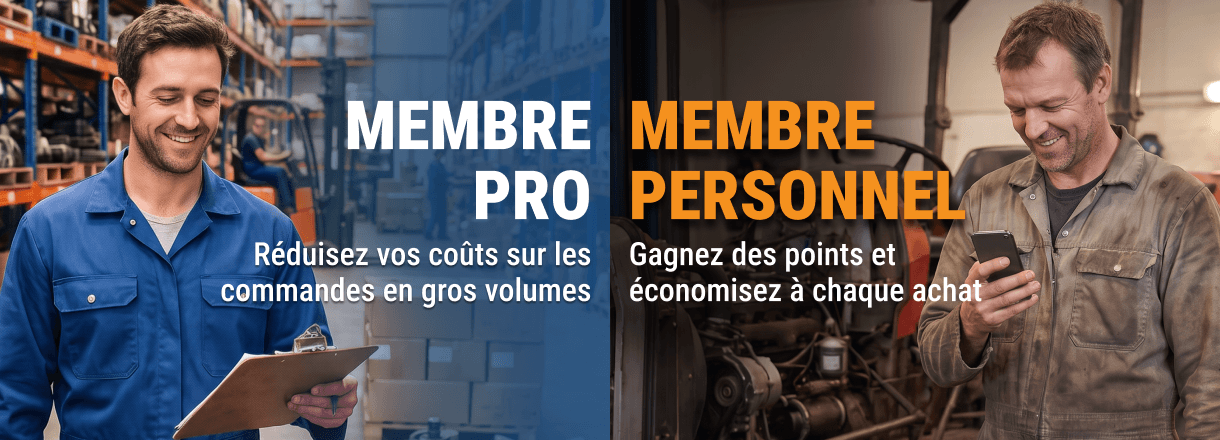 Employés en entrepôt et en atelier illustrant les offres membres pro et personnel de FridayParts.