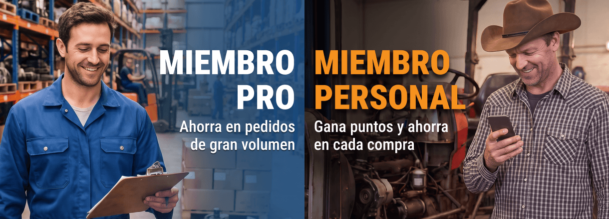 Trabajadores en almacén y taller con ventajas para miembros Pro y Personal de FridayParts: ahorro y puntos.