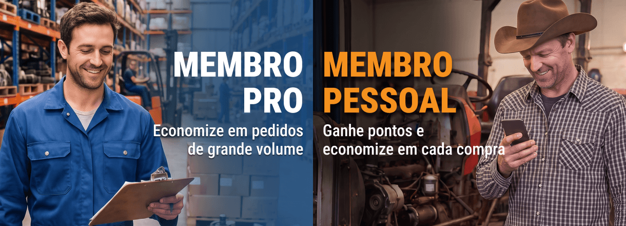 Trabalhadores no depósito e na oficina ilustram os planos FridayParts Pro e Pessoal, com economia e pontos.