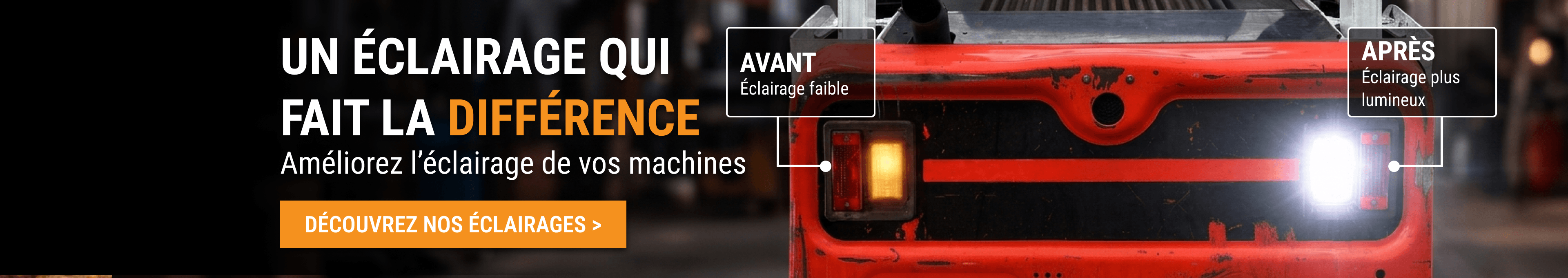 Comparaison FridayParts sur une machine rouge : éclairage faible avant et plus lumineux après.