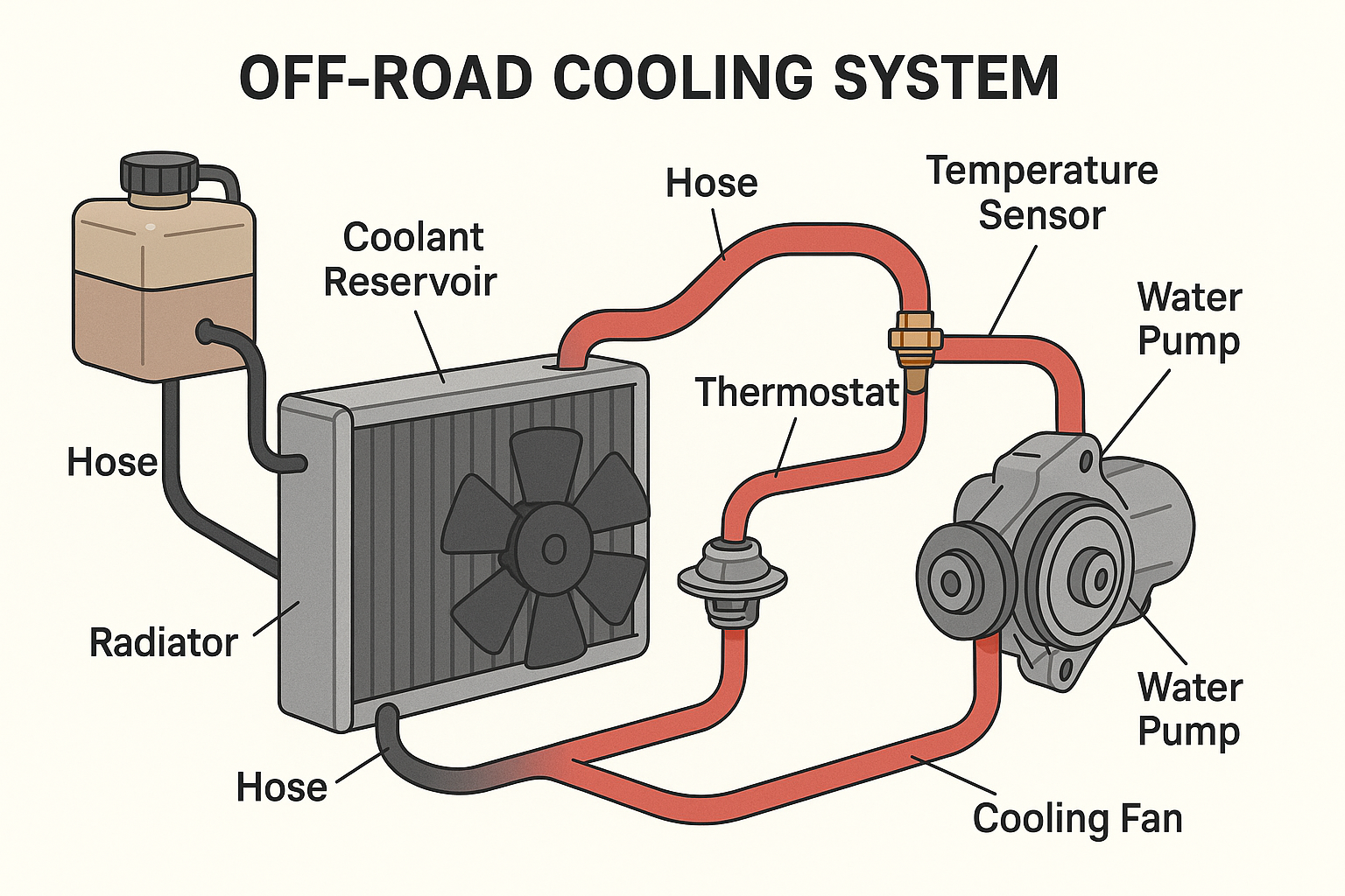 Diagrama del sistema de refrigeración de maquinaria todoterreno